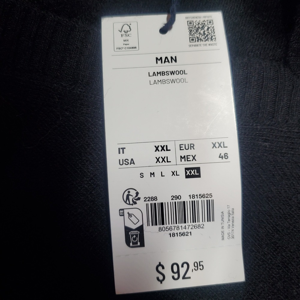 PIOMBO 100% Lambswool V-Neck Sweater Men 2XL Black Luxury Lightweight Preppy New - Picture 3 of 7